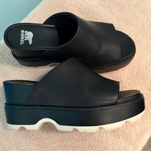 Sorel Black Platform Mules